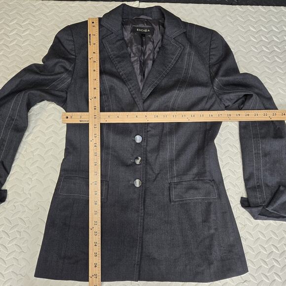 Escada Wool Blazer Size 6 (36) Charcoal Gray Longer Length Designer Quiet Luxury - Picture 8 of 10